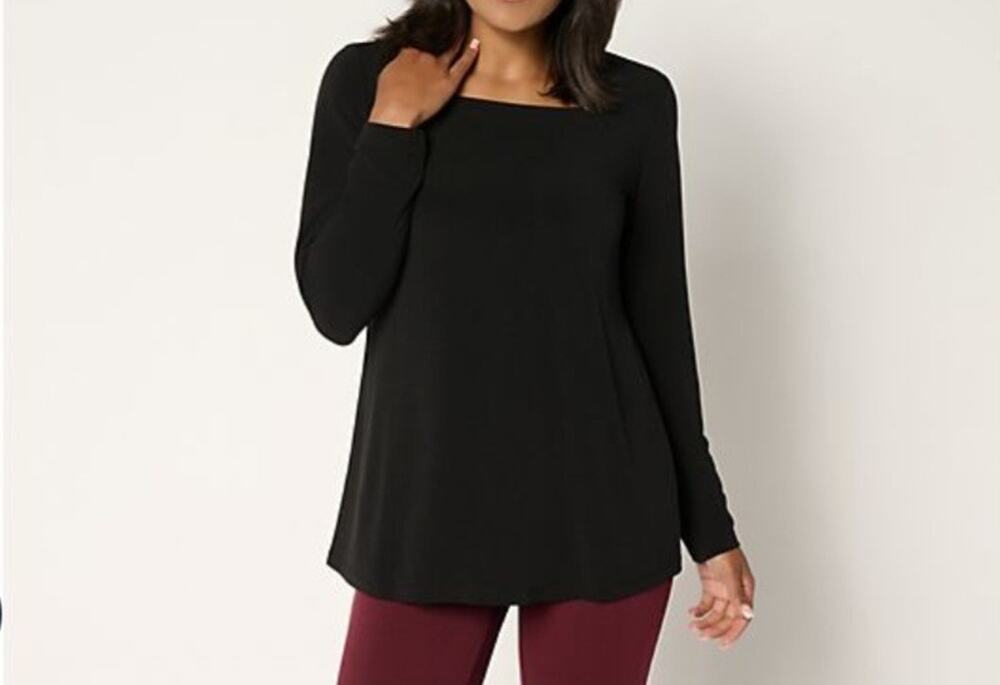 Susan Graver Size Small Black Essentials Liquid Knit A-Line Top A703206 NWOT